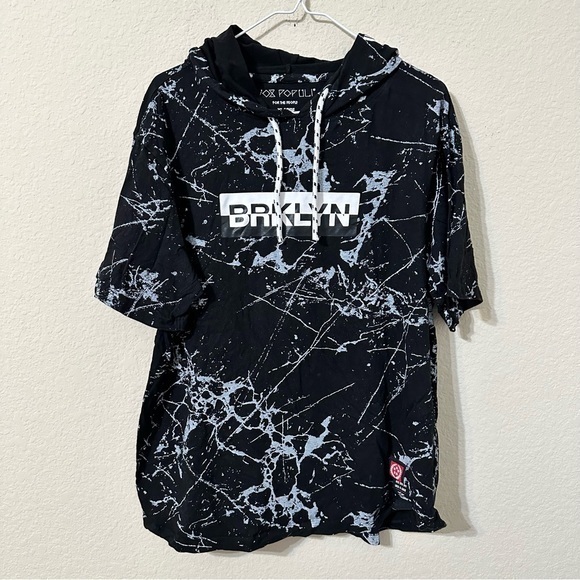 Vox Populi Hoodie BRKLYN Black Gray Splatter Paint Short Sleeve Pullover Trendy - Picture 1 of 6
